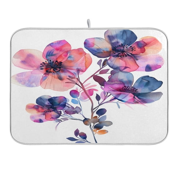 Watercolor Flowers Bouquet Dish Drying Mat 16x18 Absorbent Microfiber Draining Rack Pad for Kitchen Counter Sink