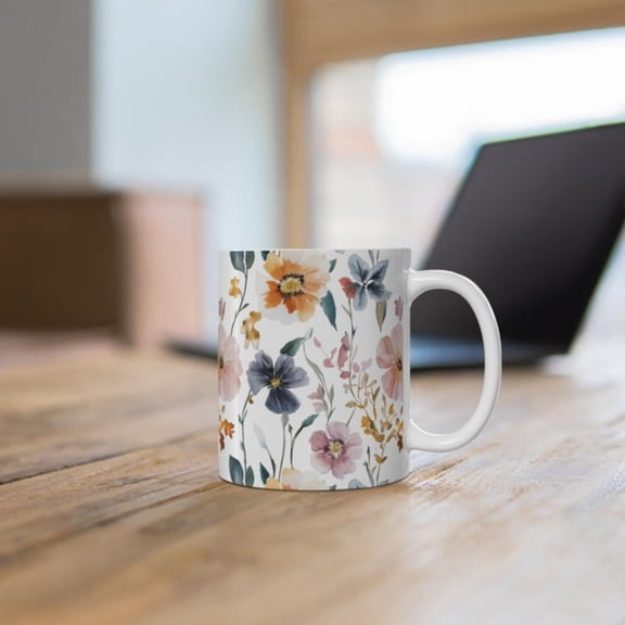 Watercolor Flowers Ceramic Mug, Beautiful Vintage Floral Coffee Cup, Pretty Flowers Teacup, Flower Lover Drinkware, Floral Pattern.