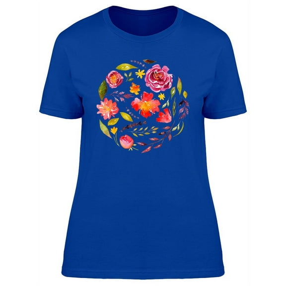 Watercolor Flowers Circle Shape T-Shirt Women -Image by Shutterstock, Female x-Large