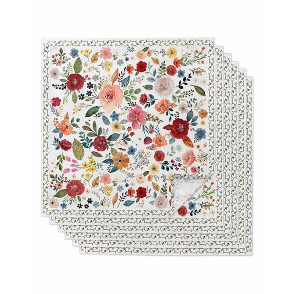 Watercolor Flowers Cloth Napkins Set of 6 Reusable Dinner Napkins, Farmhouse Spring Floral Botanical Cocktail Napkin Washable Table Napkins for Wedding/Holiday Party/Baby Shower 20"x20"
