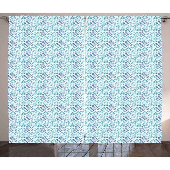 Ambesonne Flower Curtains 2 Panel Set, Buds Branches Blue Tones, 108" x 96", Violet Blue Turquoise