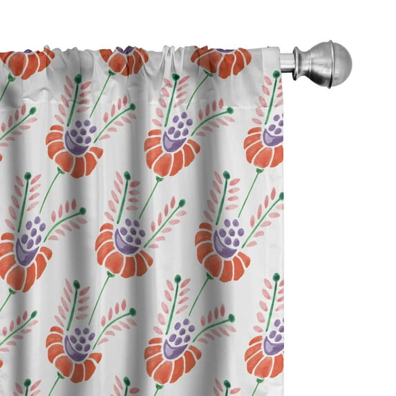 Watercolor Flowers Curtains 2 Panels Set, Ornamental Flowers Beauty Blooms Revival Plants, Window Drapes for Living Room Bedroom, 56"W X 95"L, Plum Red Pale Pink, by Ambesonne