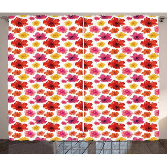 Ambesonne Flower Curtains 2 Panel Set, Tropical Jungle in Bloom, 108" x 63", Multicolor