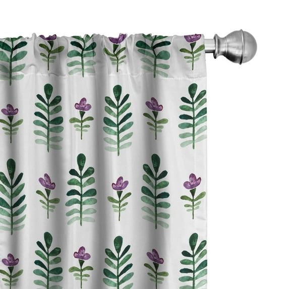 Watercolor Flowers Curtains 2 Panels Set, Violet Blossom Botany Floral Field Flourishing Nature Theme, Window Drapes for Living Room Bedroom, 56"W X 84"L, Emerald and Violet, by Ambesonne