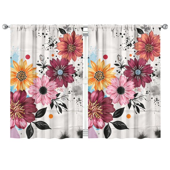 Watercolor Flowers Curtains-blackout Curtains Bedroom Decor Living Room Darkening Grommet Window Drapes 2 Panels Set 41"x63"
