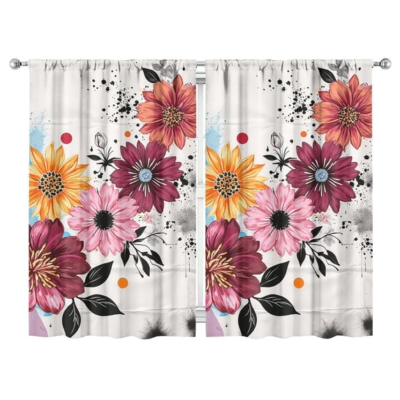 Watercolor Flowers Curtains-blackout Curtains Bedroom Decor Living Room Darkening Grommet Window Drapes 2 Panels Set 52"x 84"