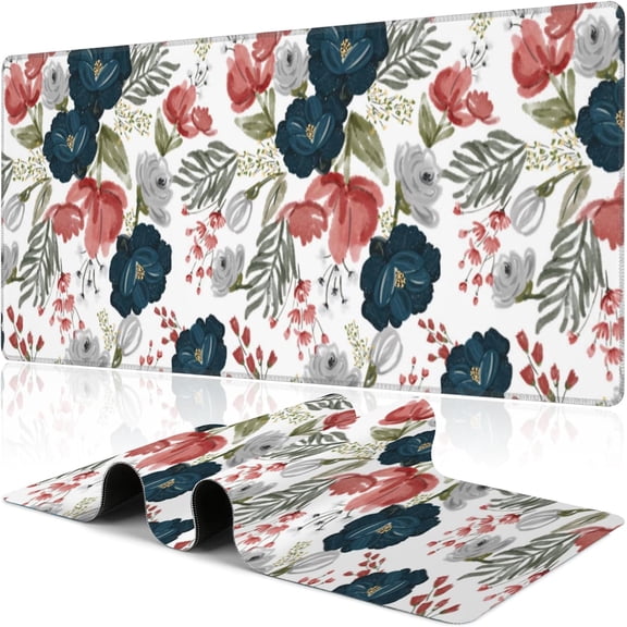 Watercolor Flowers Desk Mat,Large Colorful Floral Gaming Keyboard Mouse Pad,Non-Slip Rubber Base Desk Pad Thick Stitched Edges Waterproof Mousepad Mouse Mat 31.5"x11.8"