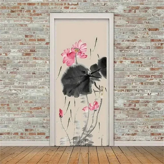 Watercolor Flowers Door Stickers Colorful Floral Door Mural Sticker Self-adhesive Modern Art Decal W