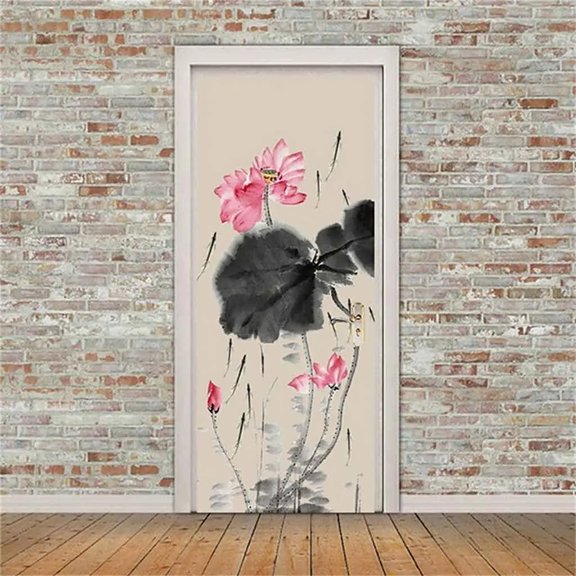 Watercolor Flowers Door Stickers Colorful Floral Door Mural Sticker Self-adhesive Modern Art Decal W