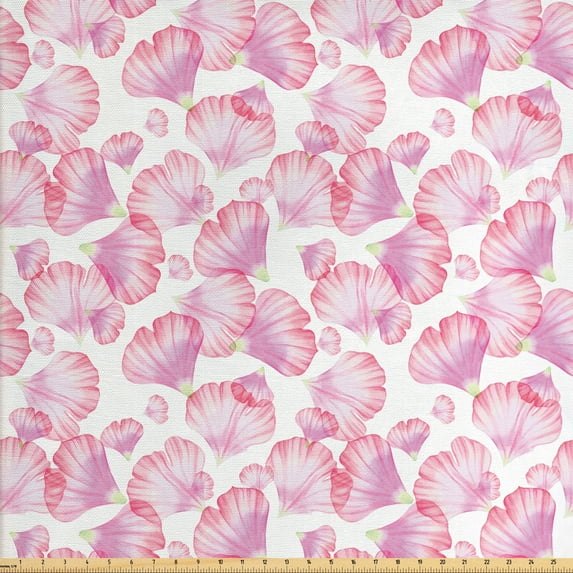 Ambesonne Flower Fabric by the Yard Upholstery, Rose Botanical Beauty, 2 Yards, Pale Pink Lilac White