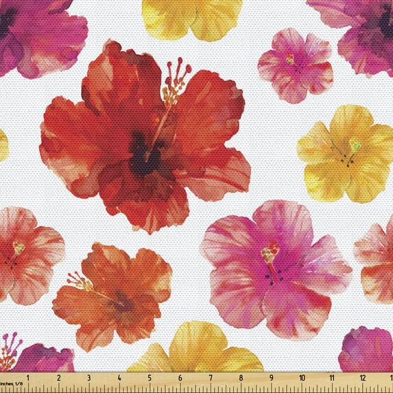 Ambesonne Flower Fabric by the Yard Upholstery, Tropical Jungle in Bloom, 1 Yard, Multicolor