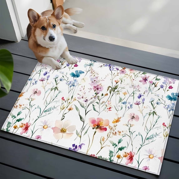 Watercolor Flowers Front Door Rugs 2x3 ft Spring Floral Garden Small Rug for Entryway Non Slip Washable Bathroom Door Mat Absorbent Floor Mat for Indoor Entrance