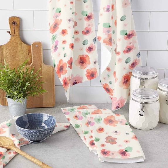 Watercolor Flowers Hand Painted Microfiber Towel Absorbent Kitchen Cleaning Cloth Dish Towel Household Cleaning Towel