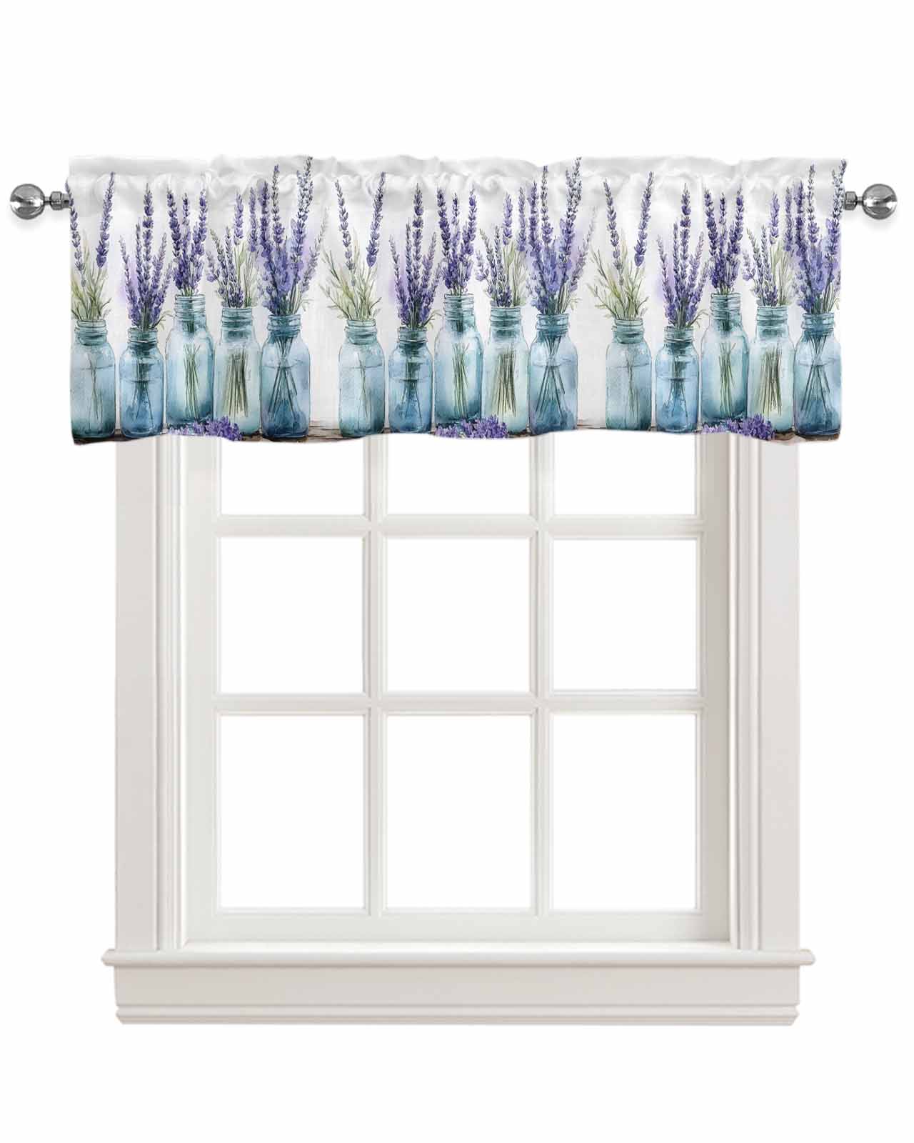 Watercolor Flowers Kitchen Valances for Windows Farmhouse Linen Window