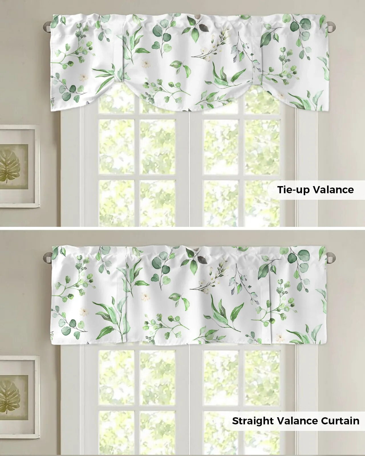 Watercolor Flowers Leaves Green Window Curtain Kitchen Cabinet Coffee ...