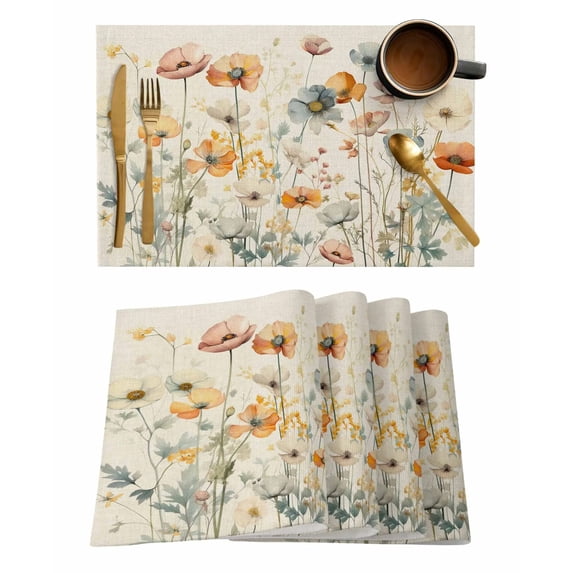 Watercolor Flowers Leaves Vintage Table Mat Wedding Holiday Party Dining Table Placemat Kitchen Accessories Table Napkin