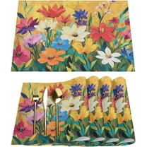 Watercolor Flowers Pattern Placemats Set of 6 Washable Kitchen Dining Table Mats 12 x 18 Inch Modern Cloth Place Mats Non-Slip Heat Resistant Placemats for Home Farmhouse Kitchen Dinner Party Decor