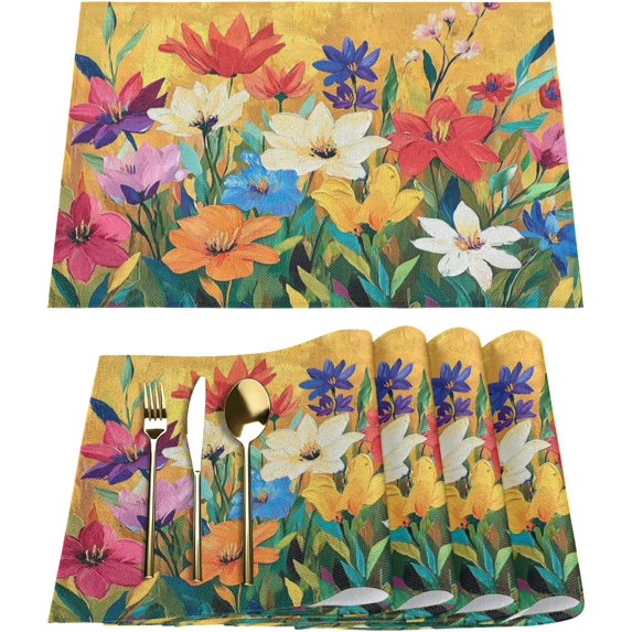 Watercolor Flowers Pattern Placemats Set of 6 Washable Kitchen Dining Table Mats 12 x 18 Inch Modern Cloth Place Mats Non-Slip Heat Resistant Placemats for Home Farmhouse Kitchen Dinner Party Decor