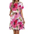thumbnail image 1 of Watercolor Flowers Pink Fuchsia Short Sleeve Dress Women Summer Evening Dresses Ladies Sundress, 1 of 7