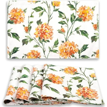 Watercolor Flowers Placemats Set of 4 Dining Table, 12 x 18 Inch for Kitchen Rustic Vintage Double Layer Heat Resistant Washable Rectangular Table Place Mats Orange