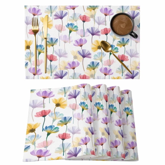 Watercolor Flowers Placemats Set of 4 Spring Floral Plants Country Place Mats Indoor Wipeable Table Mats Washable Cloth Dining Table Placemats for Kitchen Holiday Party Home Decor 13x19 Inch