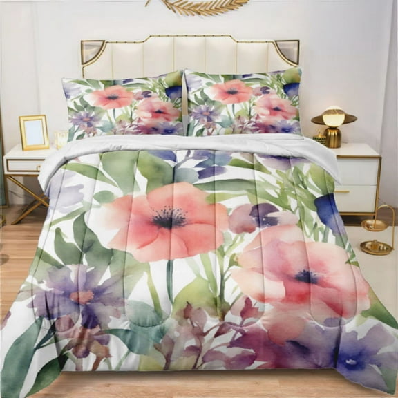 Watercolor Flowers Plants (1) Comforter Set Bedding Set Duvet Set Set 3pcs Twin Size