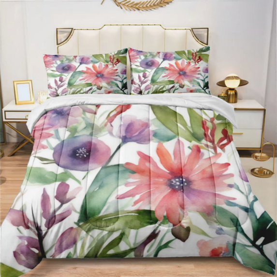 Watercolor Flowers Plants (2) Comforter Set Bedding Set Duvet Set Set 3pcs Twin Size