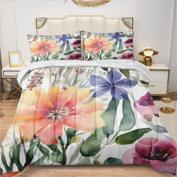 Watercolor Flowers Plants Comforter Set Bedding Set Duvet Set Set 3pcs King Size