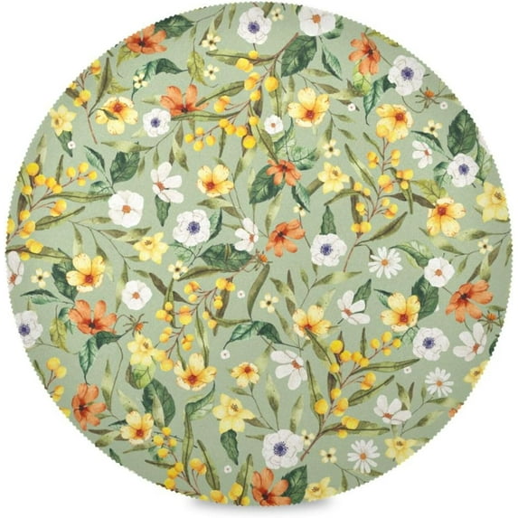 Watercolor Flowers Round Placemats Washable Placemats Non-Slip Heat-Resistant Table Place Mats for Dining Kitchen Holiday Party Table Decoration 15.4"-4PCS Table Mat