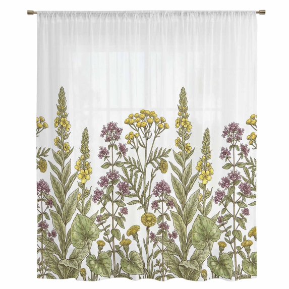 Watercolor Flowers Sheer Curtains 45 Inches Long, Vintage Country Floral Leaves Spring Light Filering Curtains, Breathable Simi Curtain Privacy Drapes for Kitchen Bathroom Small Window Treatment
