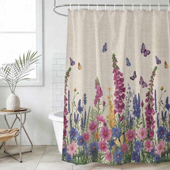 Watercolor Flowers Small Stall Shower Curtain, Waterproof Shower Curtains for Bathroom, Retro Botanical Blooms Floral Butterfly Washable Fabric Bath Curtain for Bathtub with Hooks 36x78 Inches