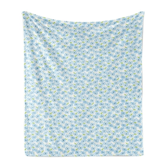 Watercolor Flowers Soft Flannel Fleece Blanket, Opium Poppy Field Botanical Essence Spring Vibe Feminine, Cozy Plush for Indoor and Outdoor Use, 50" x 60", Baby Blue and Pale Green, by Ambesonne
