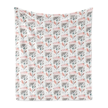Watercolor Flowers Soft Flannel Fleece Throw Blanket, Doodle Modern Design Branches Blurry Abstract Peony Flourish, Cozy Plush for Indoor and Outdoor Use, 50" x 60", Charcoal Grey Blush, by Ambesonne