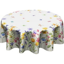 Watercolor Flowers Spring Tablecloth Purple Blue leaf Round Tablecloth 60 Inch Wild Floral Spring Table Cloth for Farmhouse Kitchen Decor Polyester Fabric Summer Table Cover for Party Outdoor Camping
