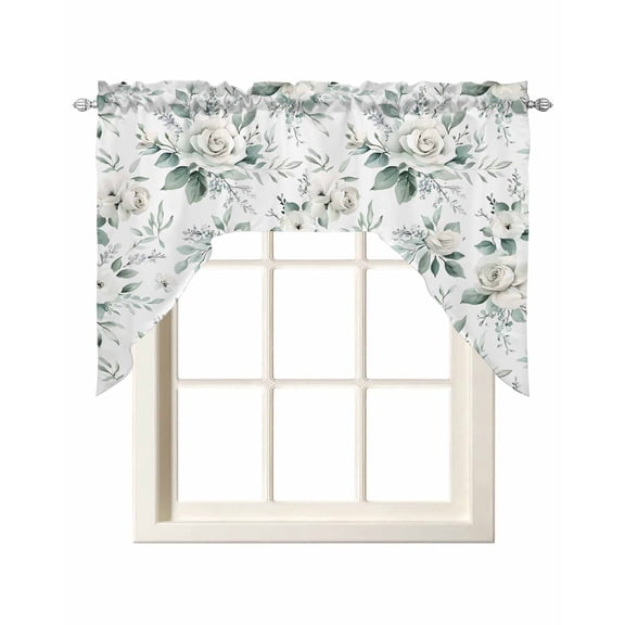 Watercolor Flowers Swag Valances for Windows 56 x 36 Country White Camellia Rod Pocket Light Filtering Window Topper for Kitchen Bathroom Bedroom Living Room