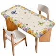 thumbnail image 1 of Watercolor Flowers Table Cloths for 3 Foot Rectangle Tables, Spring Sunflowers Daisy Butterflies Beige Patio Waterproof Elastic Fitted Tablecloths, Washable Rectangular Table Cover for Camping, 1 of 8
