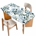 thumbnail image 1 of Watercolor Flowers Table Cloths for 6 Foot Rectangle Tables, Spring Floral Leaves Botanical Blue Patio Waterproof Elastic Fitted Tablecloths, Washable Rectangular Table Cover for Camping, 1 of 8