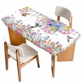 thumbnail image 1 of Watercolor Flowers Table Cloths for 6 Foot Rectangle Tables, Spring Hummingbird Butterflly Floral Patio Waterproof Elastic Fitted Tablecloths, Washable Rectangular Table Cover for Camping, 1 of 8