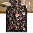 thumbnail image 1 of Watercolor Flowers Table Runner 108 Inches Long Farmhouse Dress Scarves, Farmhouse Floral Vintage Black Dining Tablerunner for Coffee Table/Kitchen Island/Party Décor, 13" x 108", 1 of 8