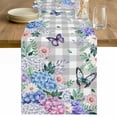 thumbnail image 1 of Watercolor Flowers Table Runner - 120 Inch Long Spring Butterflies Floral Gray Plaid Cotton and Linen Blended Dress Scarves Farmhouse Table Runner for Kitchen Dining, Coffee Table, 13" x 120", 1 of 8