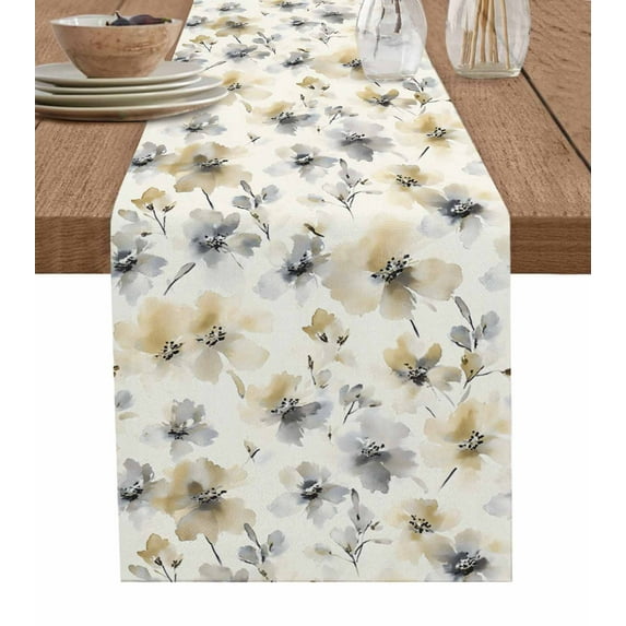 Watercolor Flowers Table Runner 72 Inches, Retro Farmhouse Botanical Floral Bed Runner Dresser Scarves Tabletop for Indoor Outdoor Parties/Ceremony/Banquet, 16" x 72"