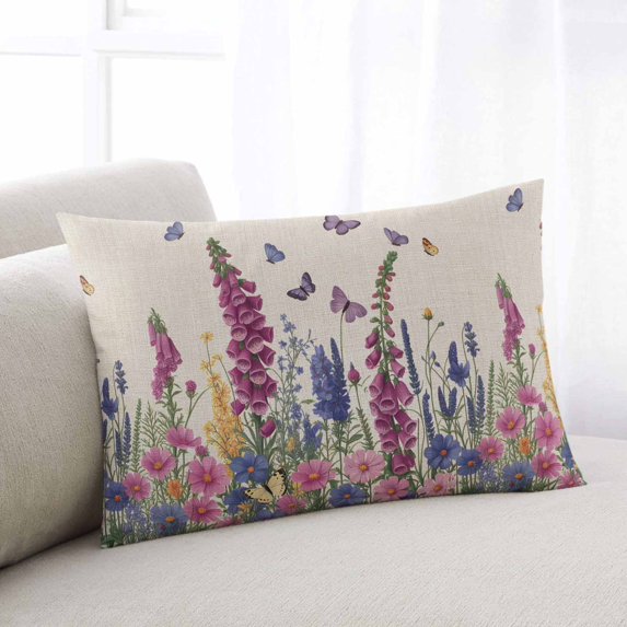 Watercolor Flowers Throw Pillow Covers, Retro Botanical Blooms Floral Butterfly Soft Breathable Pillow Cases with Invisible Zipper, Small Pillowcases for Couch Bed Sofa Chair 16x24 Inches