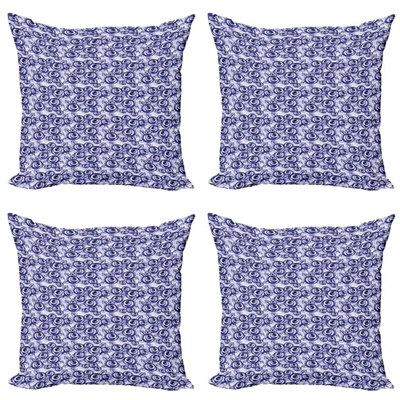 Ambesonne Flower Throw Pillow Cover 4 Pack, Classic Feminine Rose, 20", Violet Blue