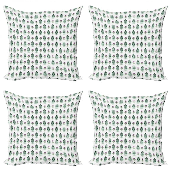 Watercolor Flowers Throw Pillow Cushion Case Pack of 4, Violet Blossom Botany Floral Field Flourishing Nature Theme, Modern Accent Double-Sided Print, 4 Sizes, Emerald and Violet, by Ambesonne