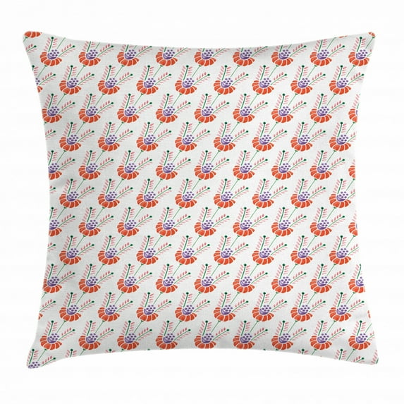Watercolor Flowers Throw Pillow Cushion Cover, Ethnic Ornamental Artistic Flowers Beauty Blooms Revival Plants, Decorative Square Accent Pillow Case, 24 X 24 Inches, Plum Red Pale Pink, by Ambesonne