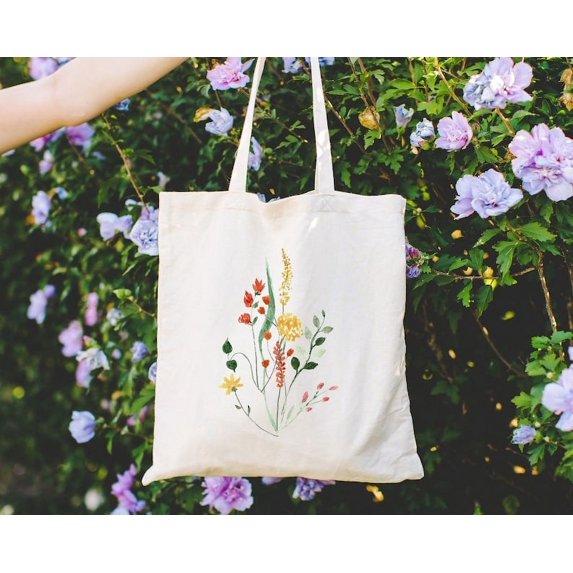 Watercolor Flowers Tote Bag, Floral Tote, Wildflower Gifts, Shopping Bag, Mother's Day Gifts, Beach Tote, Canvas Grocery Bag, Gift for Her