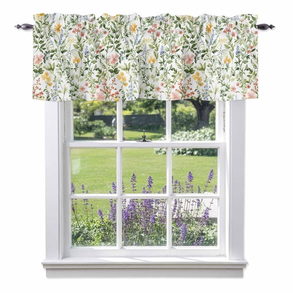 Watercolor Flowers Valance Curtain Spring Herb Leaf Plant Window Valances Rod Pocket Short Curtains Window Treatments for Kitchen Bedroom Bathroom Laundry 42" x 12"