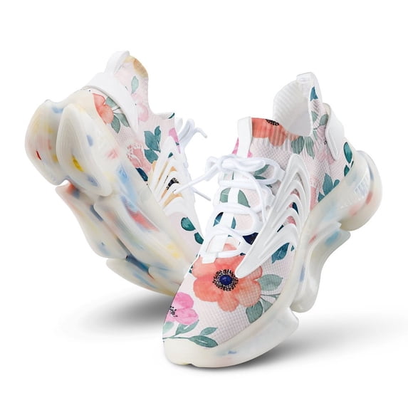 Watercolor Flowers Walking Shoes for Men Woman Lightweight Tennis Fashion Elastic Sports Shoes Cushion Basketball Shoes