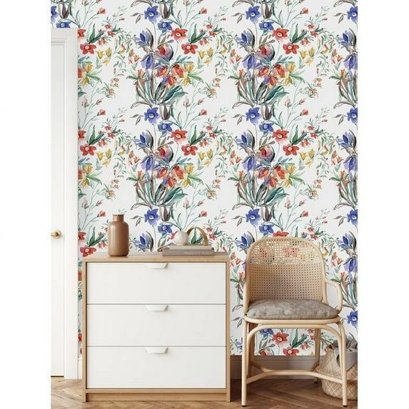 Watercolor Flowers Wallpaper Pre-Pasted - 25"W x 125"H