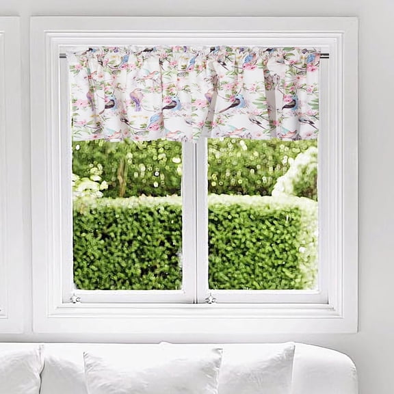 Watercolor Flowers Window Curtain Valance Plants Birds Window Treatment Valances Small Window Kitchen Curtains DIY